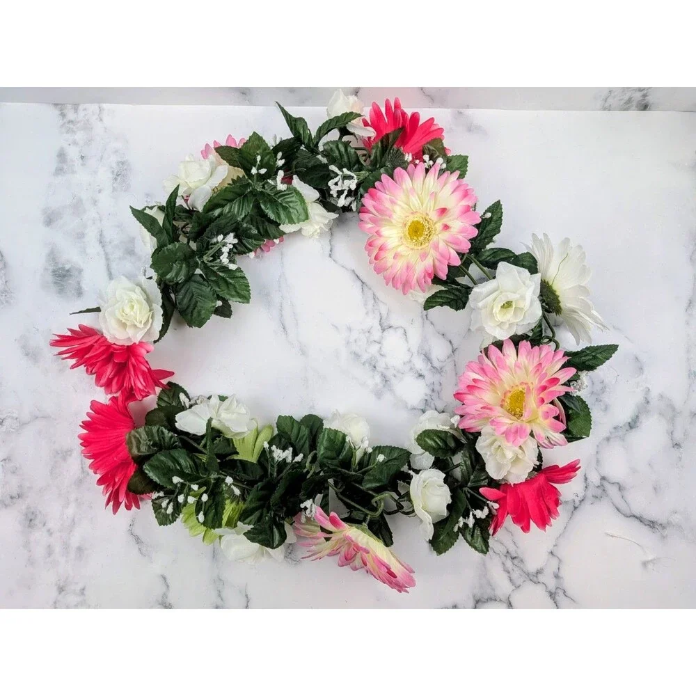 4 Foot White PinkFloral Garland Artificial Flowers